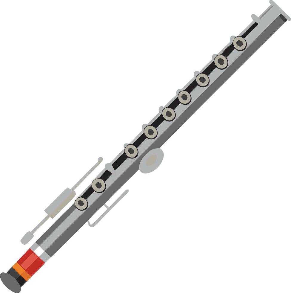 A silver flute with a red and yellow tip vector