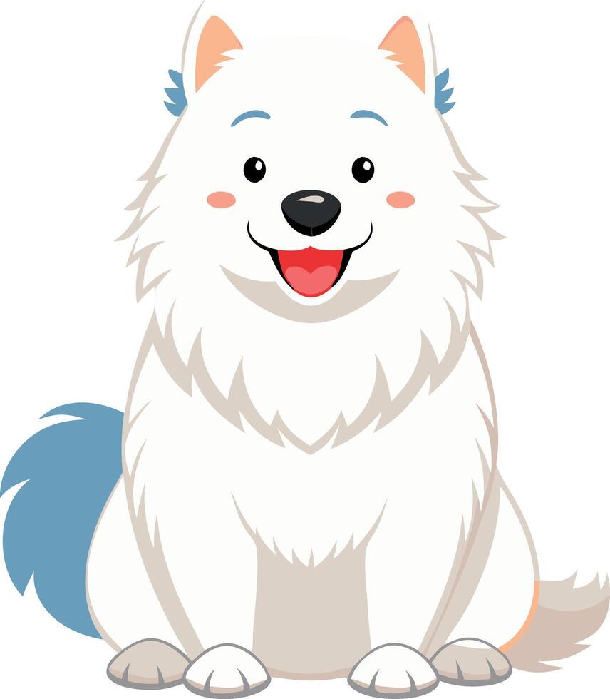 A white dog with blue and white fur is sitting on a white background vector