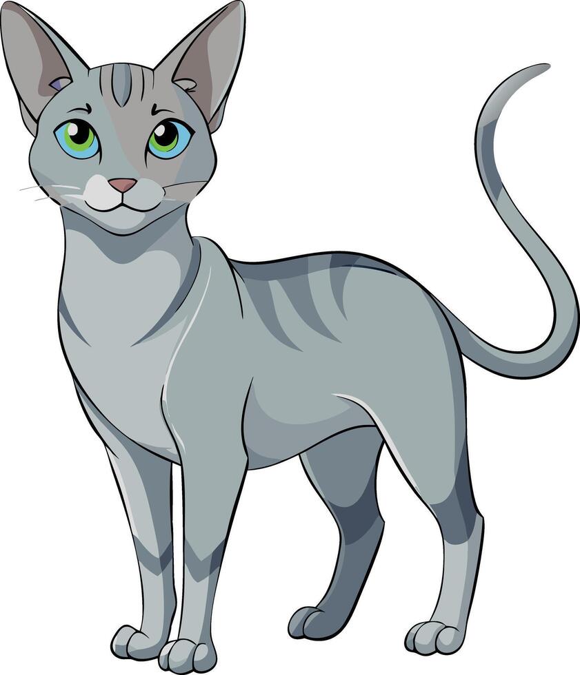 A cat with a green eye stands in front of a white background vector