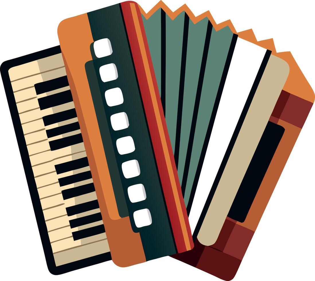 A keyboard and accordion are shown together vector