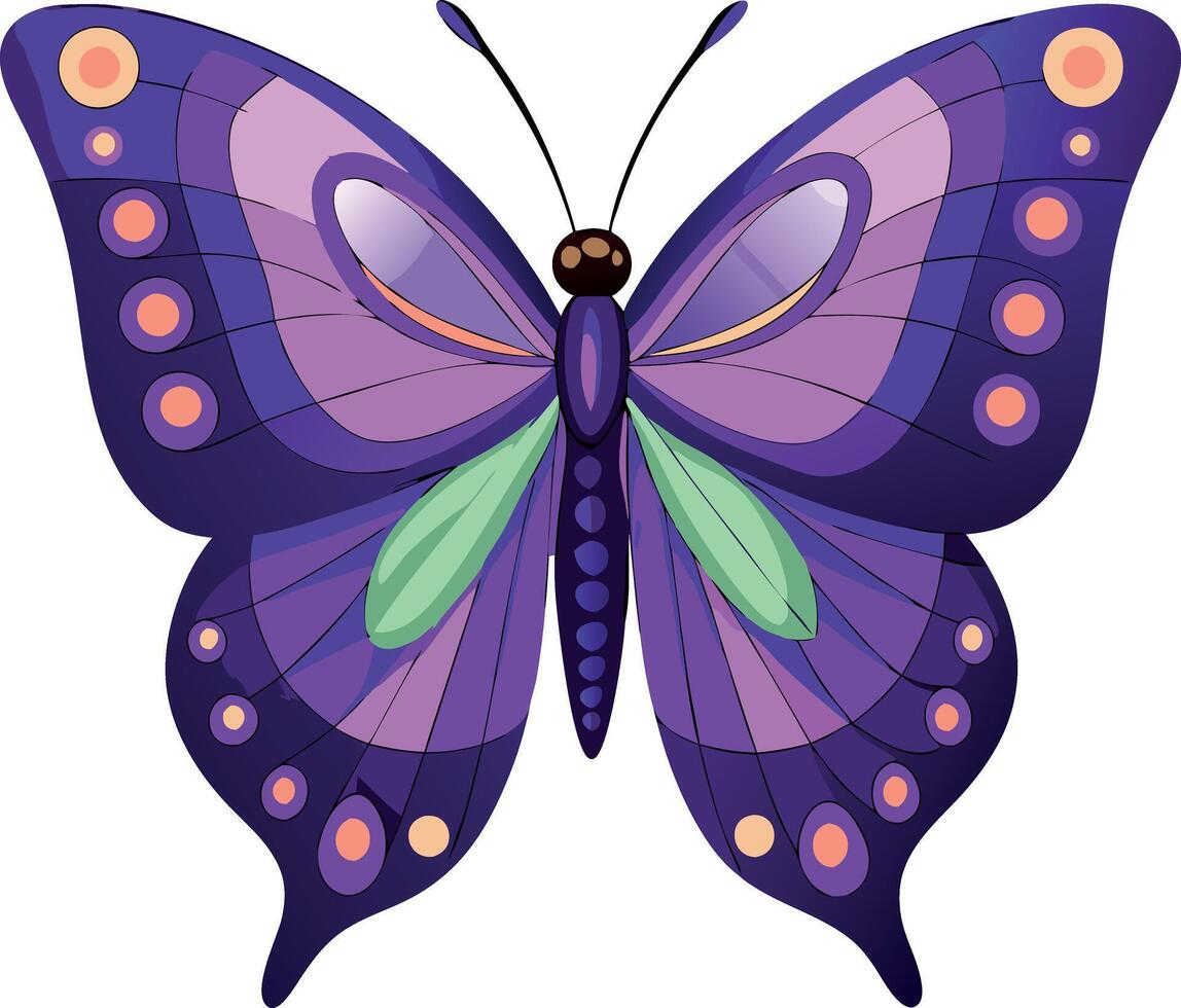 A purple and green butterfly with a green stripe on its hind wing vector