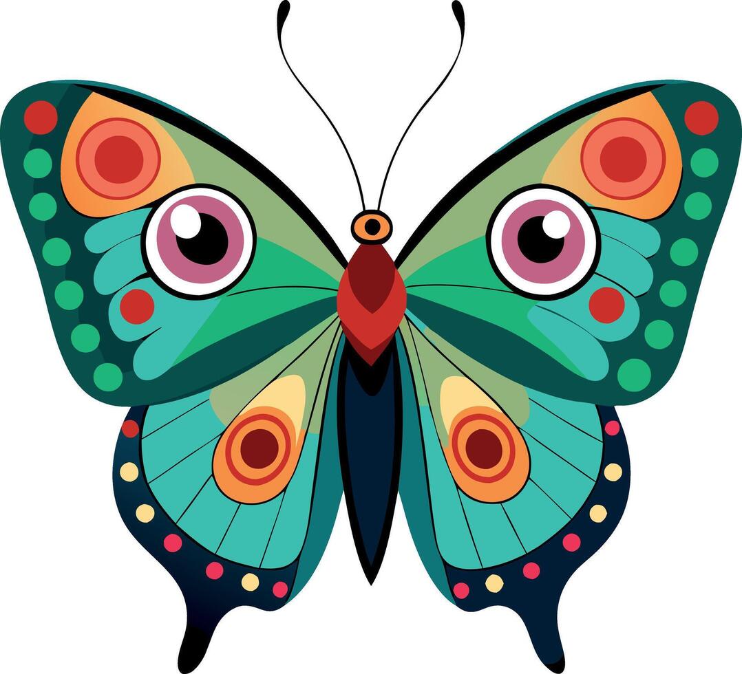 A colorful butterfly with red eyes and green wings vector
