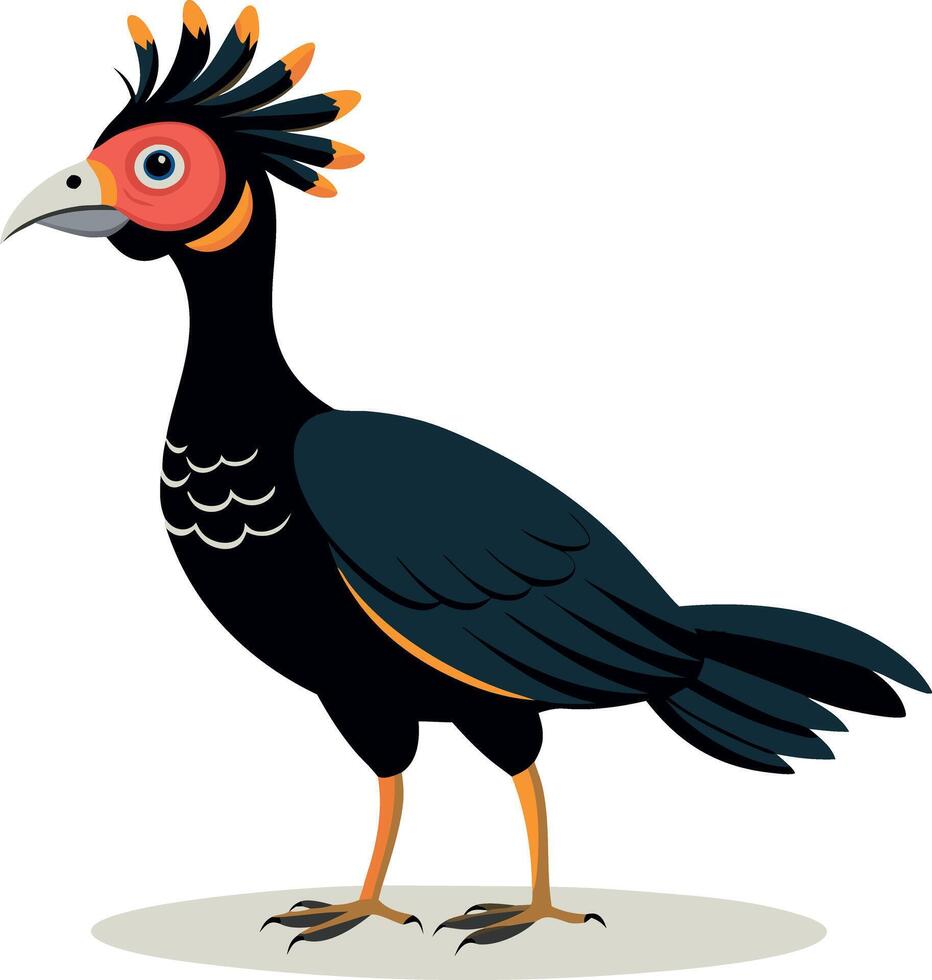 A black bird with a red beak and orange feathers vector
