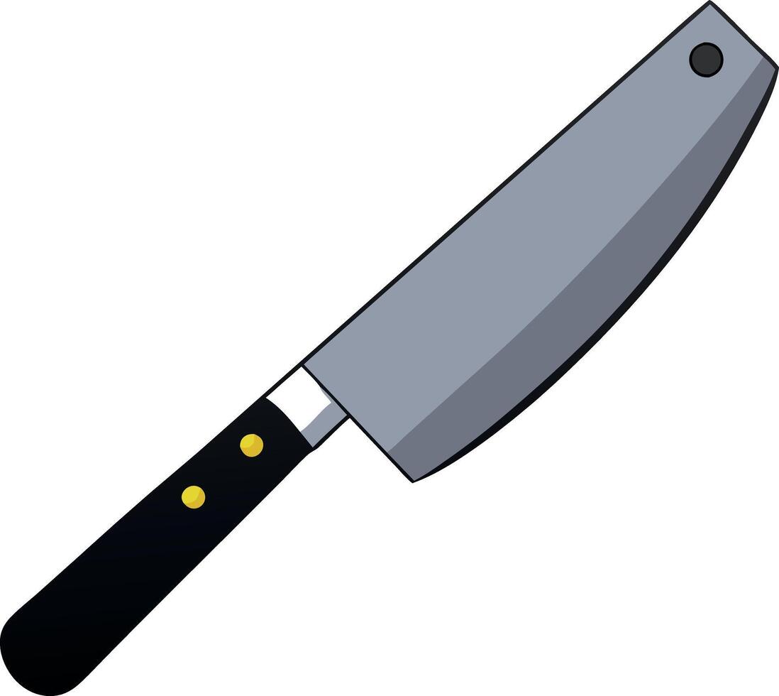 A silver knife with a black handle vector