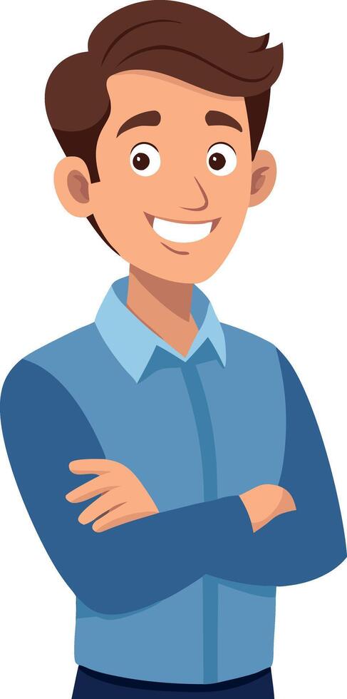 A man with a blue shirt and a smile on his face vector