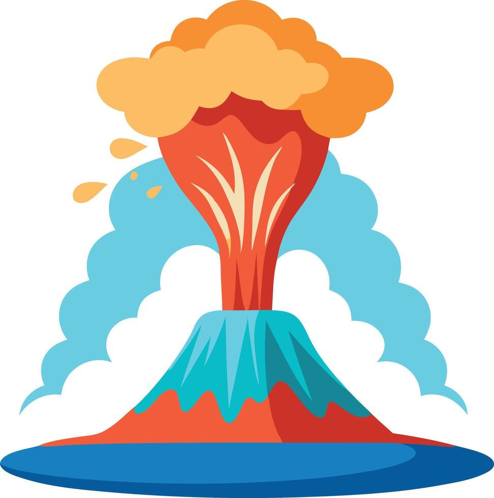 A volcano erupts with a lot of lava and steam vector