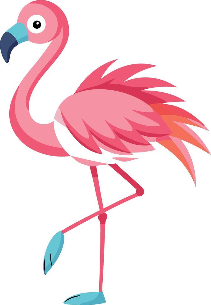 A pink flamingo with a yellow beak and pink feet vector