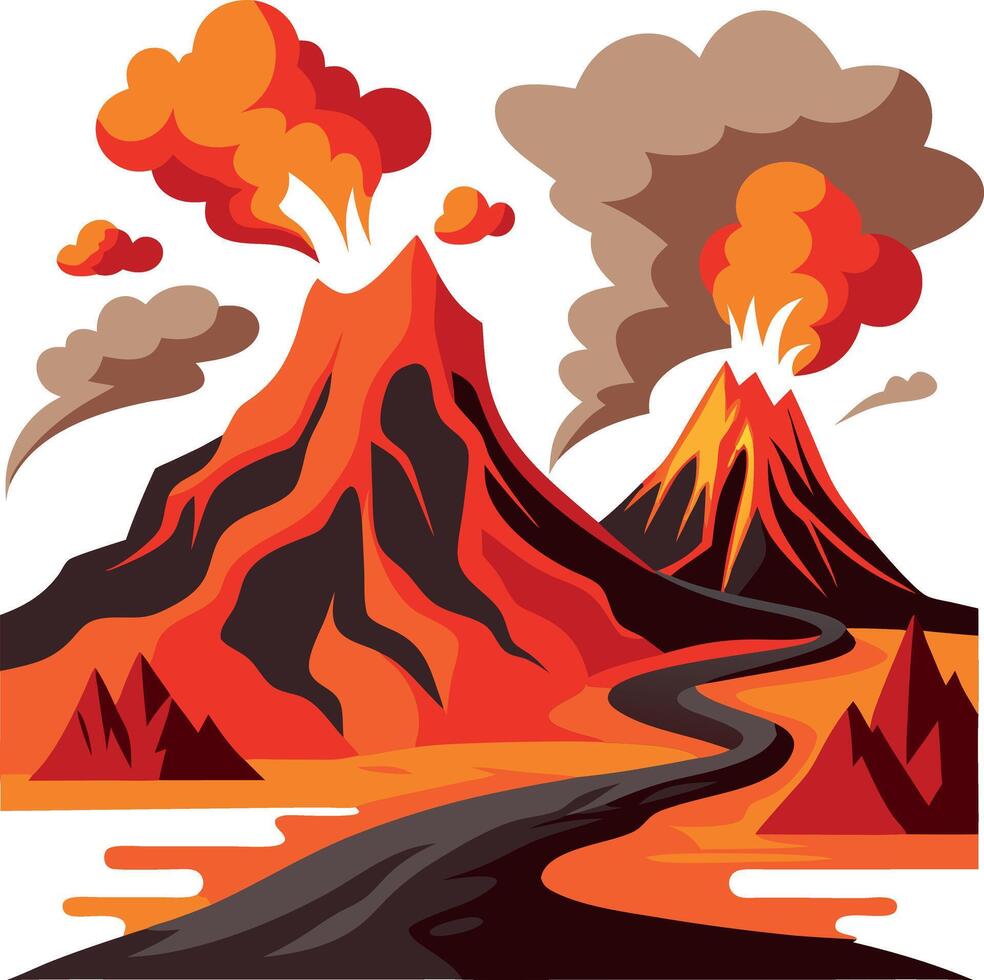 A volcano with a red and orange lava flow vector