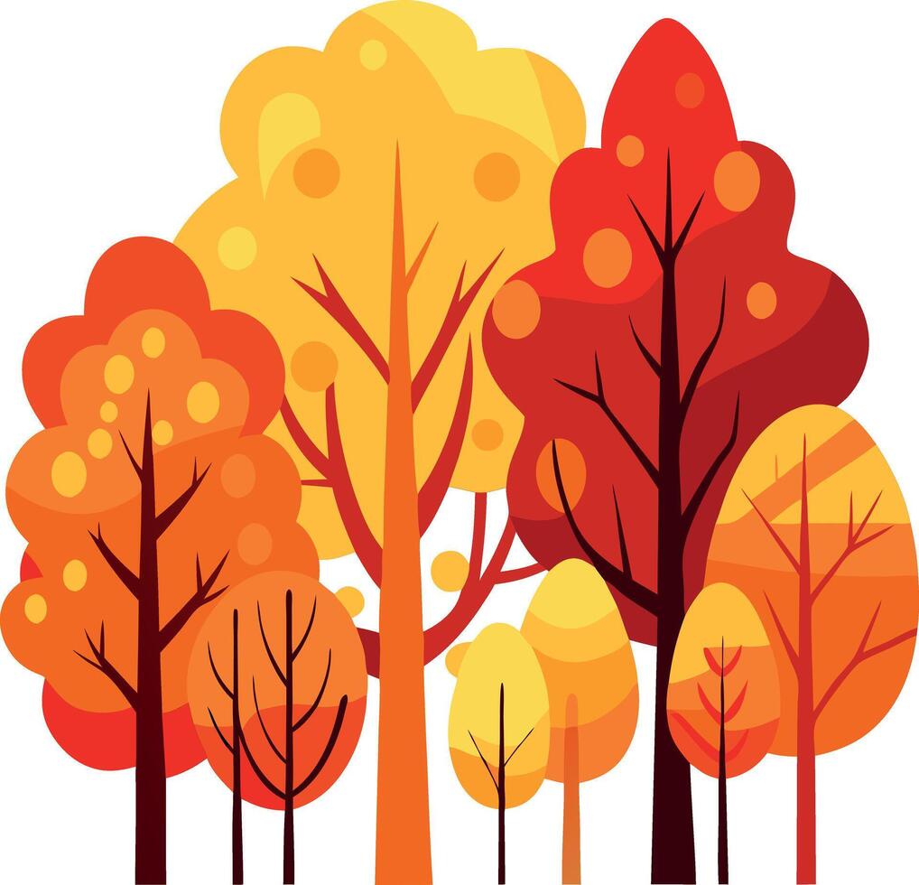 A group of trees with leaves that are orange and yellow vector