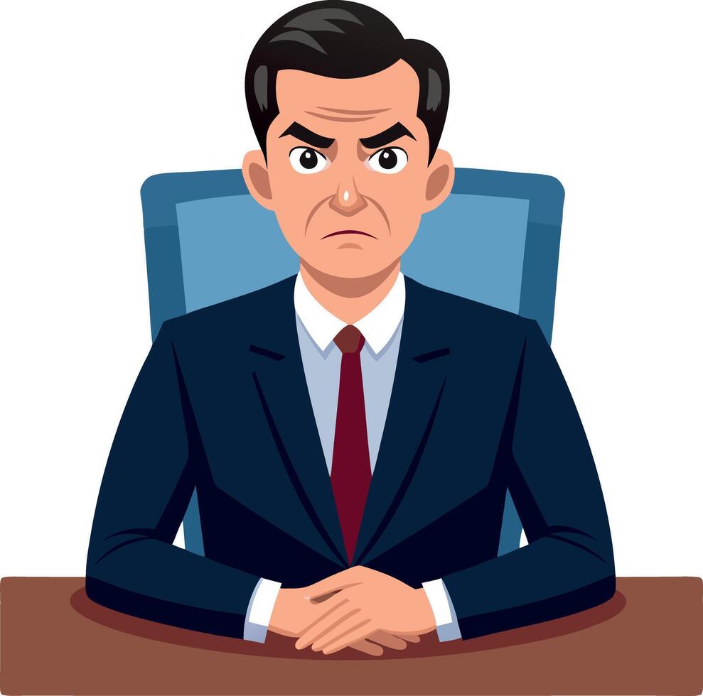A man in a suit and tie is sitting at a desk with his arms crossed vector