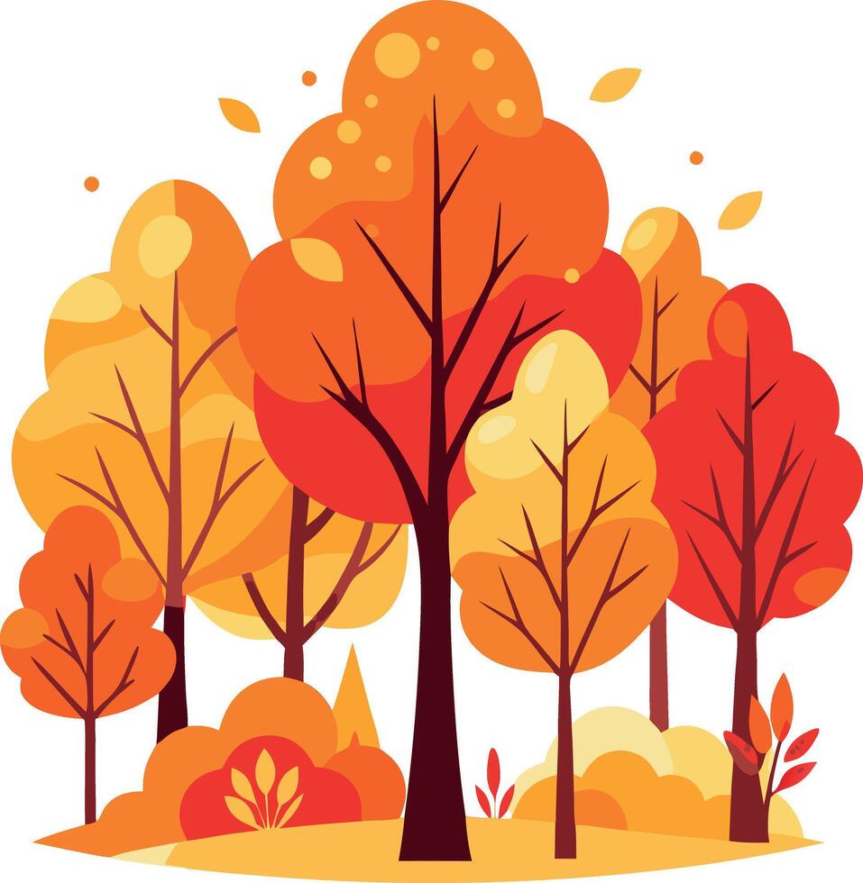 A group of trees with leaves that are orange and yellow vector