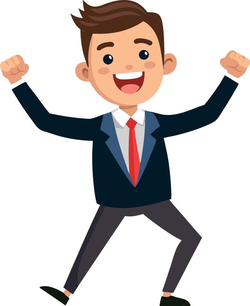 A man in a suit and tie is jumping up and down with his arms raised vector