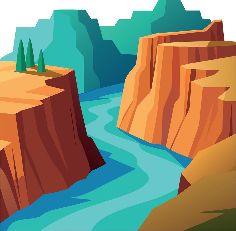 A river flows through a canyon with a rocky shoreline vector