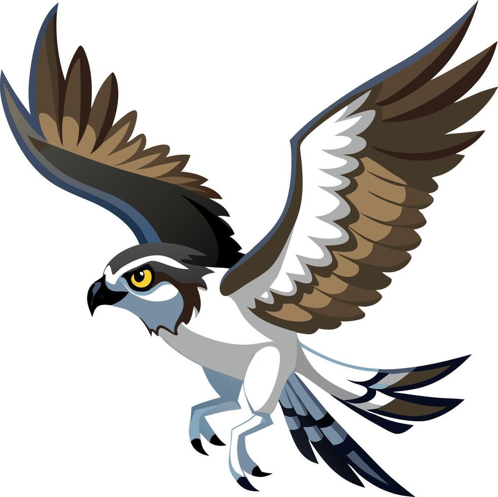 A cartoon bird with a yellow beak and brown and white feathers vector