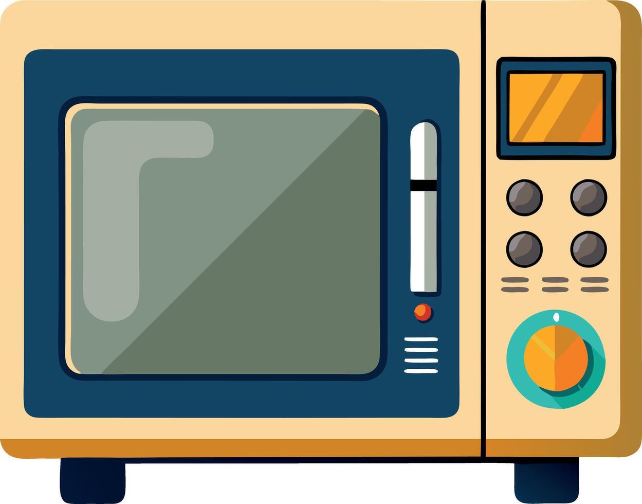 A microwave oven with a blue and yellow color scheme vector