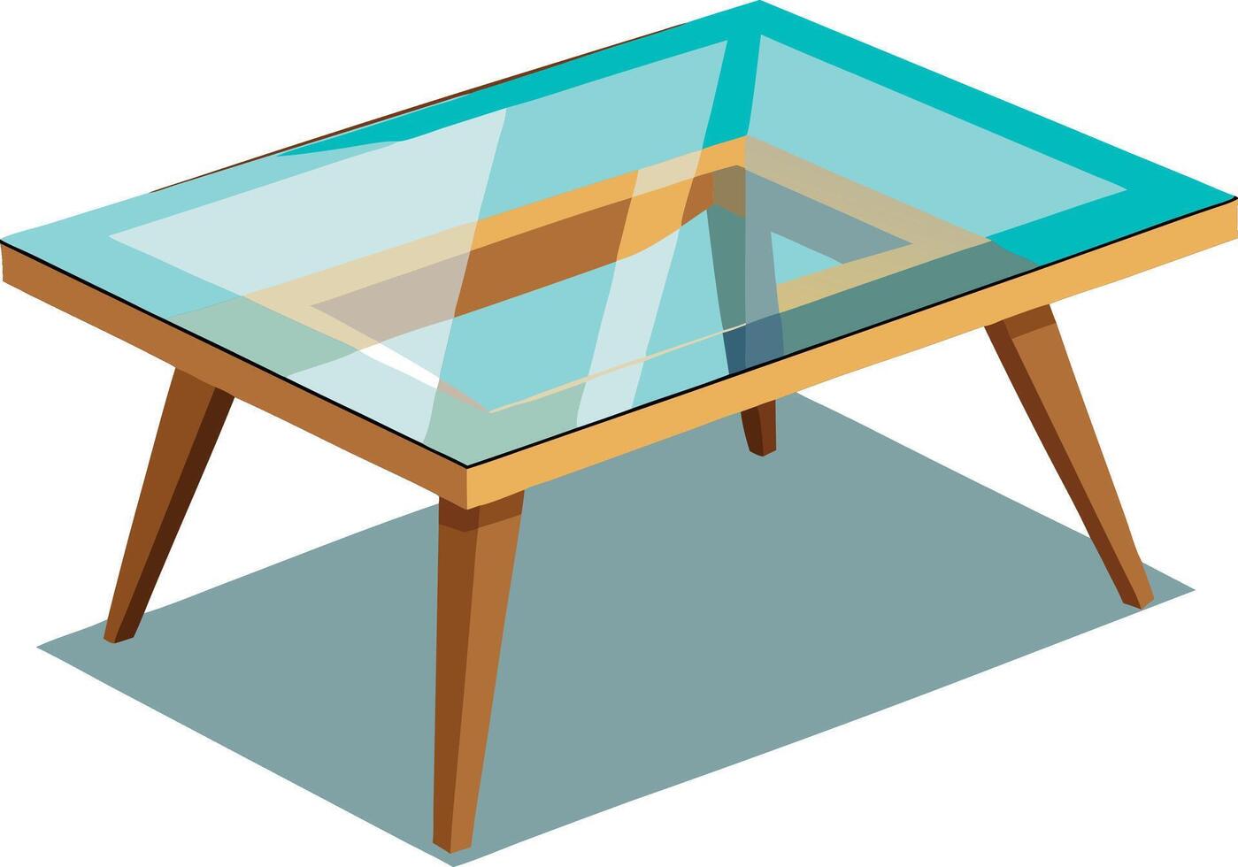 A glass table with a wooden frame vector