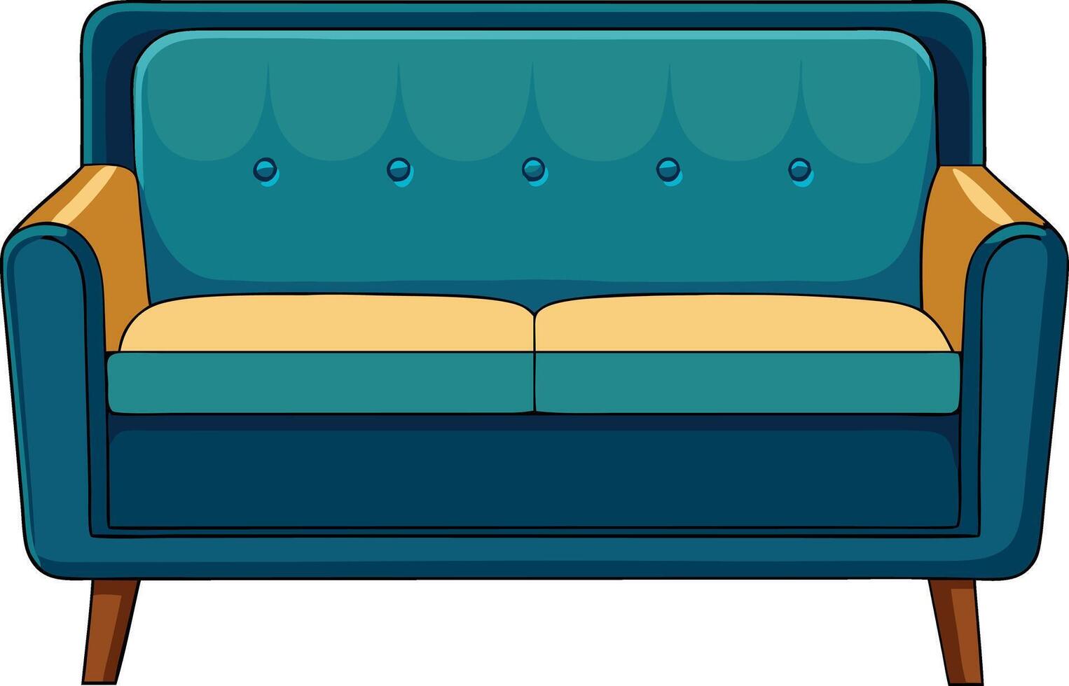 A blue and yellow couch with a blue cushion and yellow cushion vector
