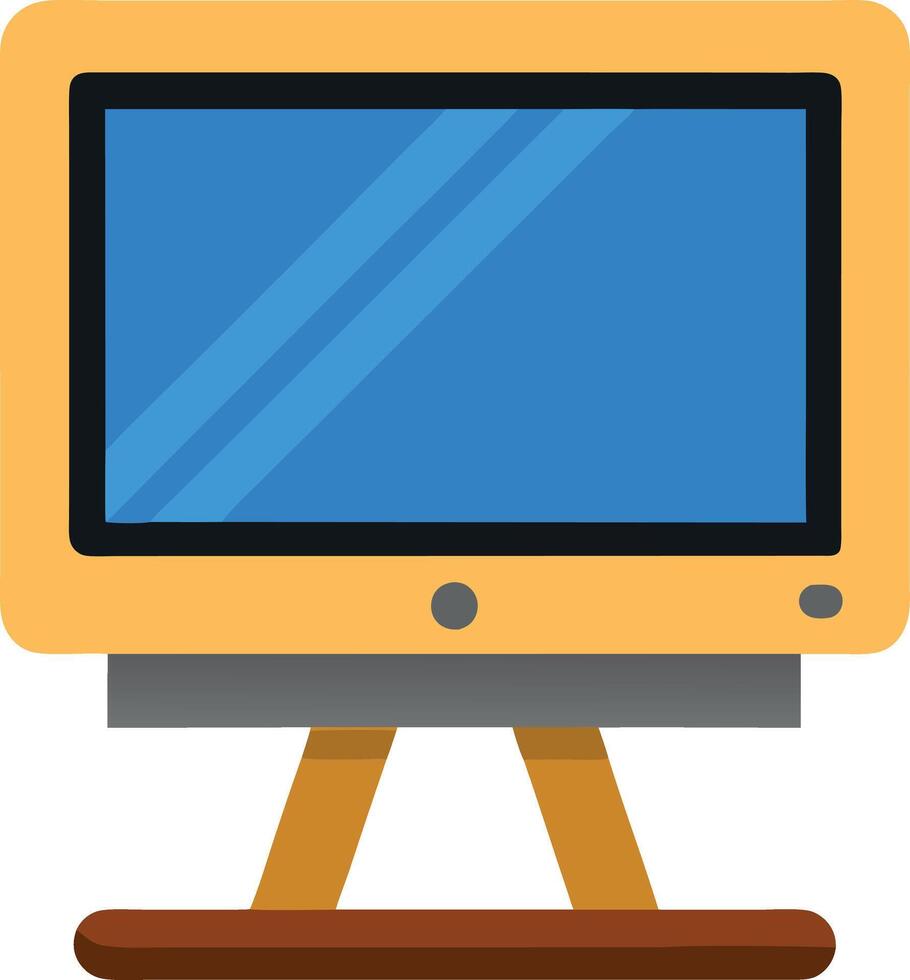 A yellow computer monitor with a blue screen vector