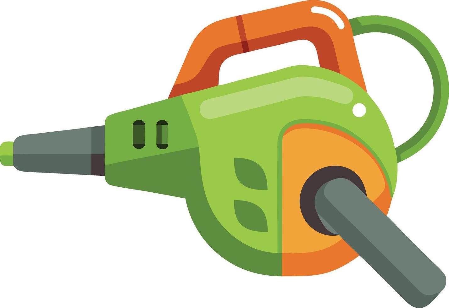 A green and orange powered blower with a green handle vector