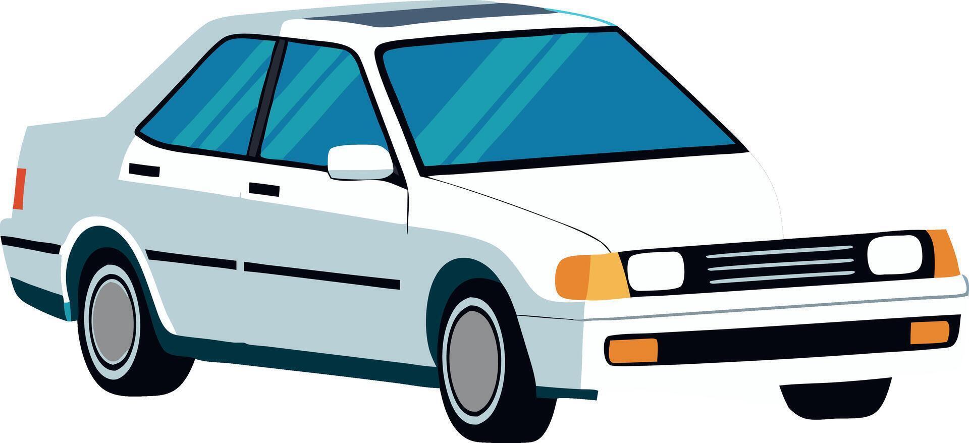 A white car with a blue top is parked on a white background vector