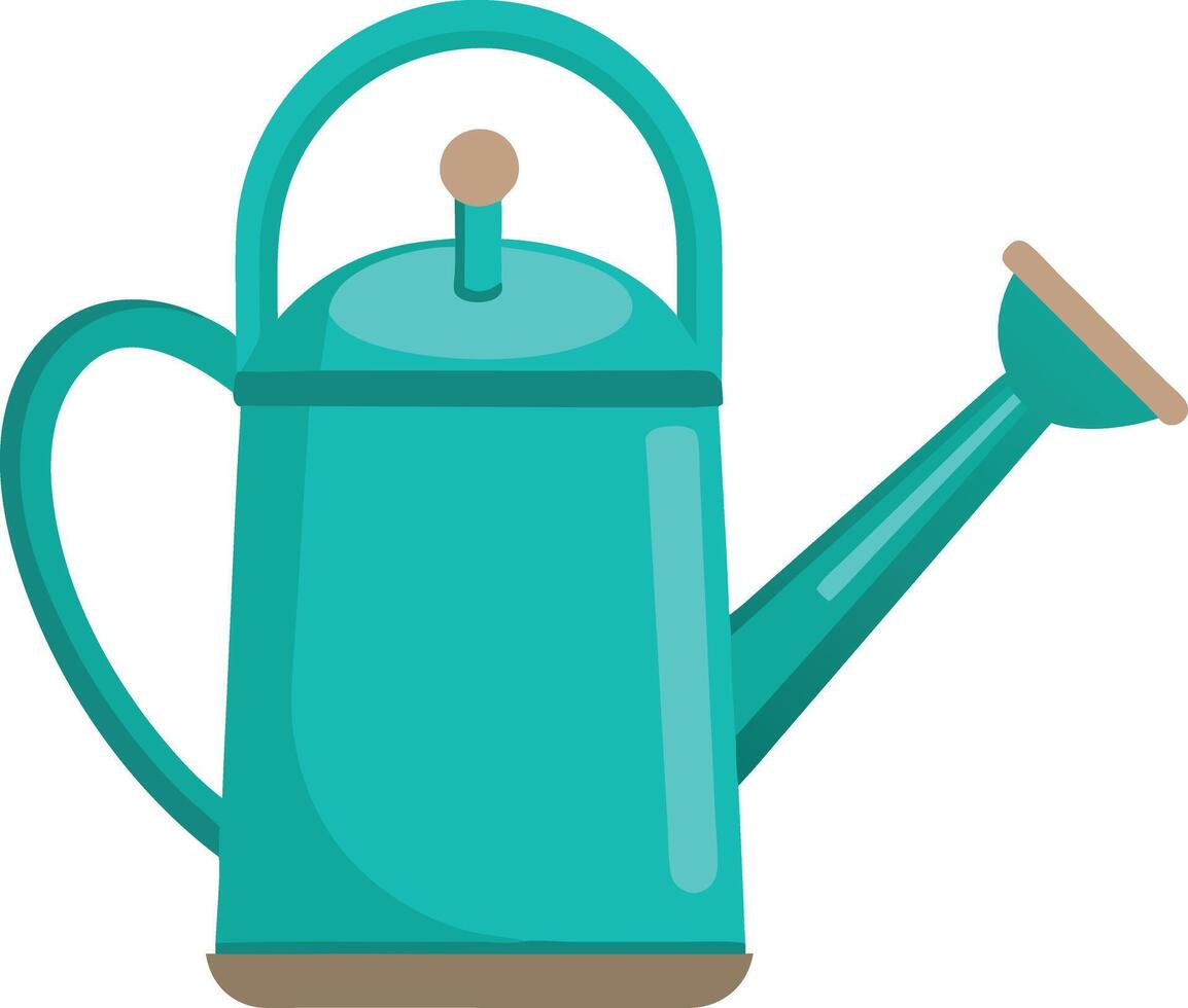 A blue watering can with a wooden handle vector