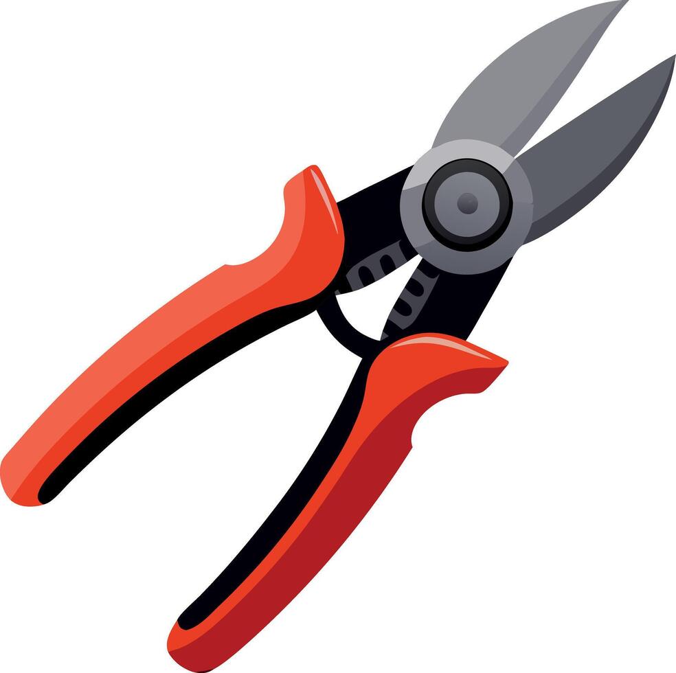 A pair of scissors with a red handle and a black tip vector