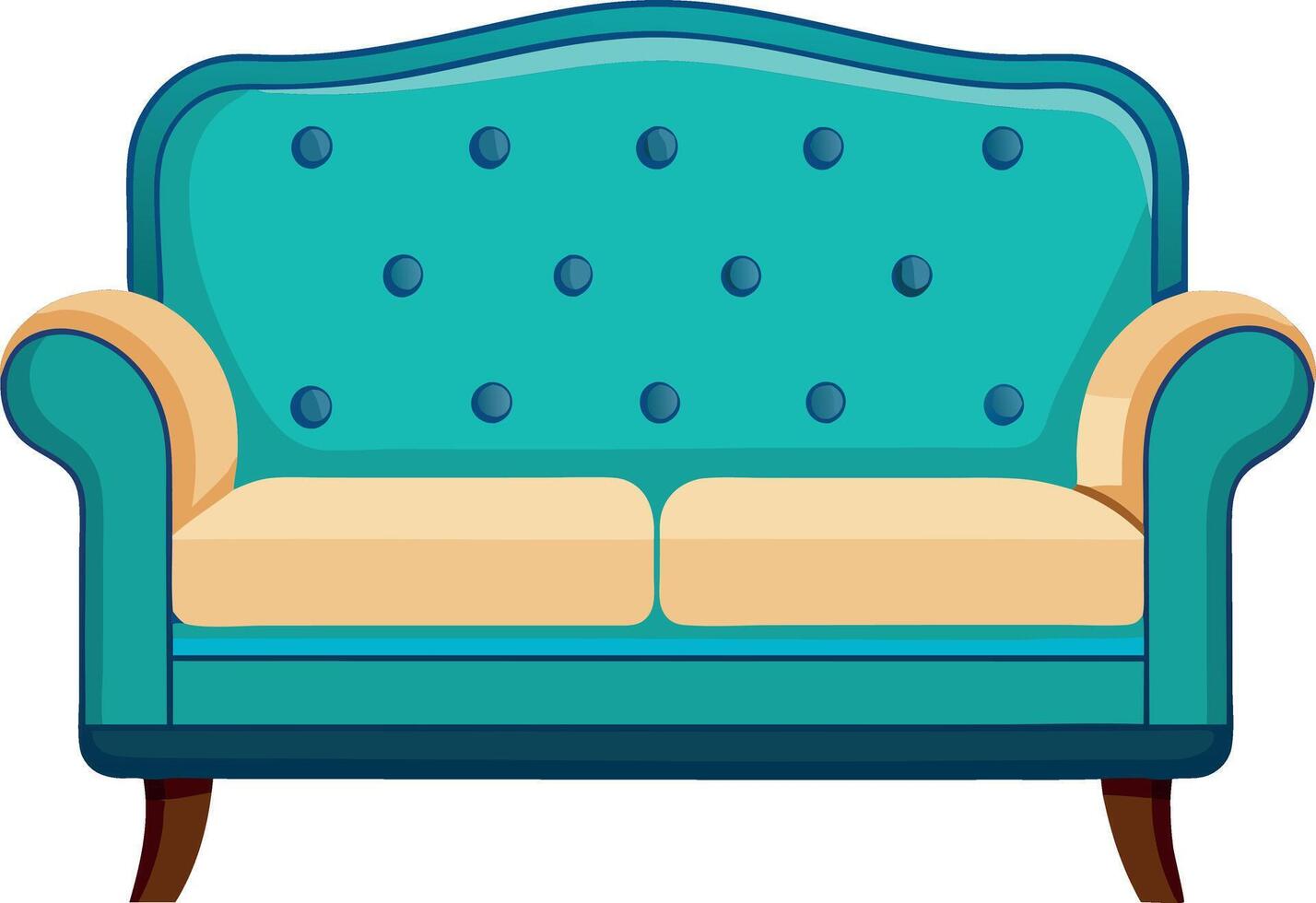 A blue and yellow sofa with white cushions vector