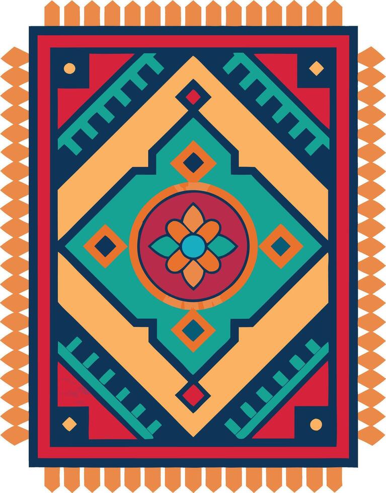 A colorful rug with a flower design on it vector
