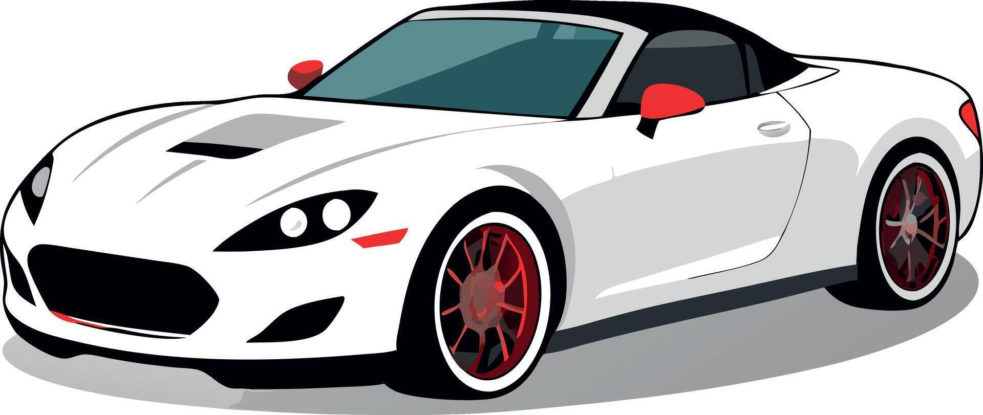 A white sports car with red wheels vector
