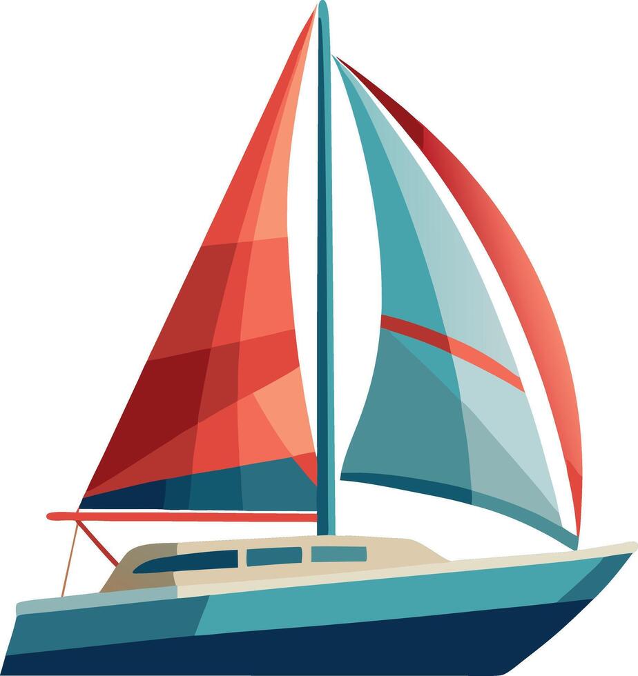 A colorful sailboat with a red sail and blue trim vector