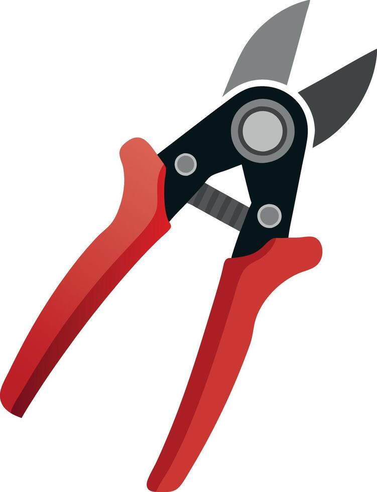 A pair of scissors with a red handle and a black tip vector