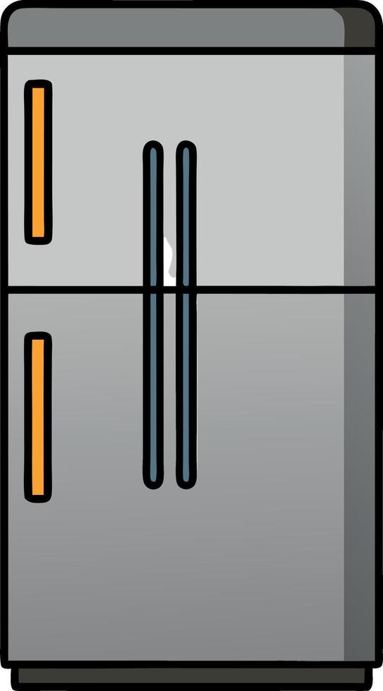 A cartoon refrigerator with a silver door and orange handles vector