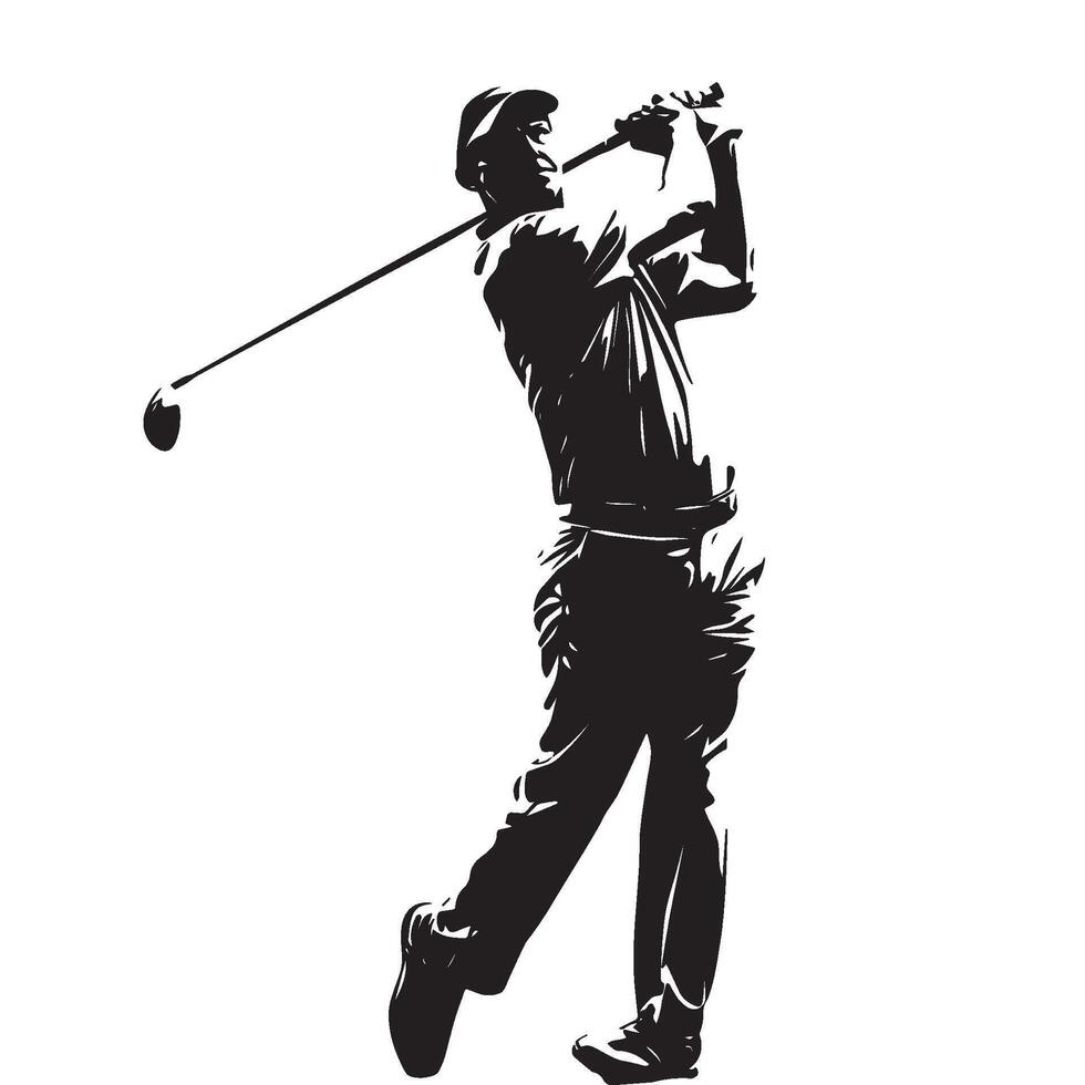 Golf Player Illustration Set, Black and White Silhouettes. Collection of Different Golf Player vector