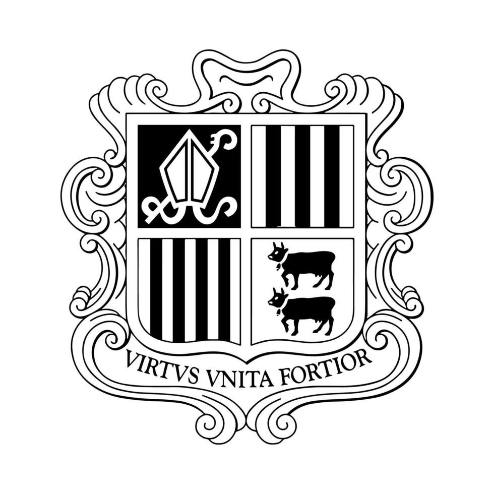 Andorra National Emblem Black and White Coat of Arms vector