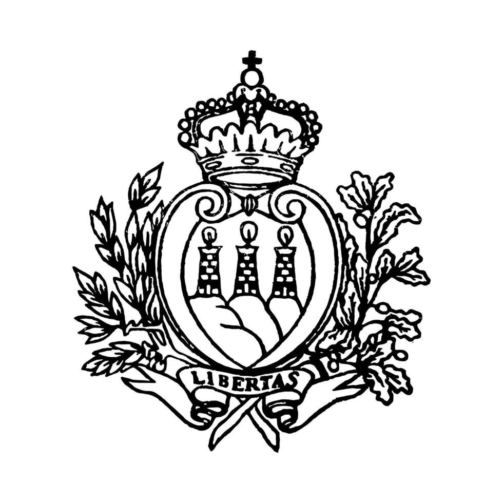 National Emblem of San Marino Black and White Coat of Arms vector