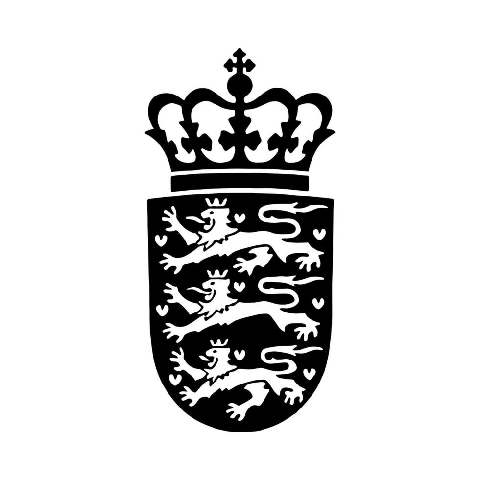National Emblem of Denmark Black and White Coat of Arms vector