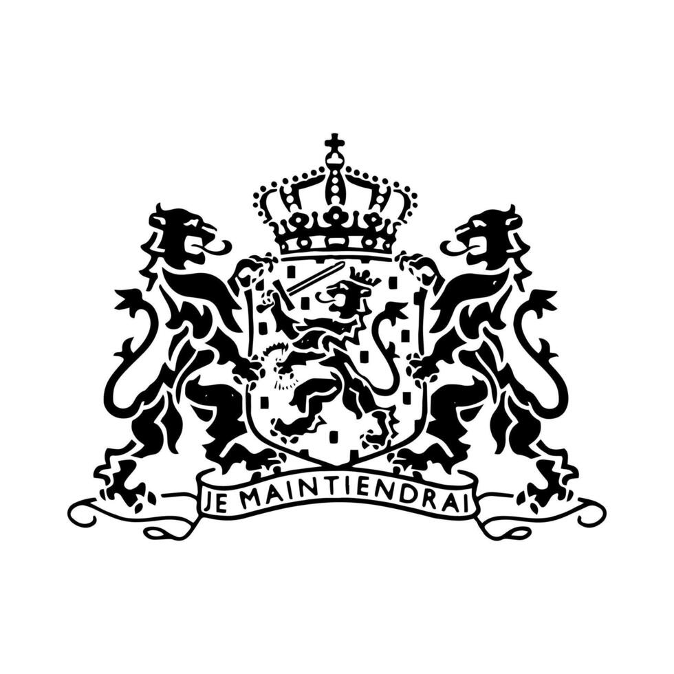 National Emblem of Netherlands Black and White Coat of Arms vector