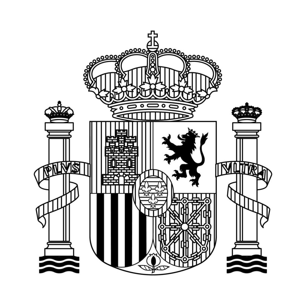 National Emblem of Spain Black and White Coat of Arms vector