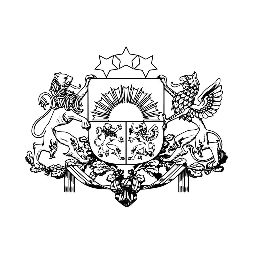National Emblem of Latvia, Black and White Coat of Arms vector