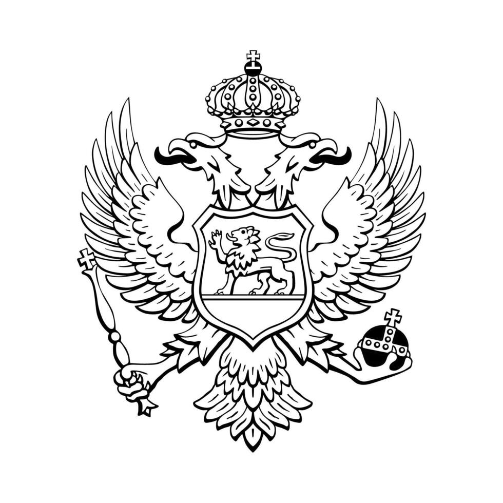 National Emblem of Montenegro Black and White Coat of Arms vector
