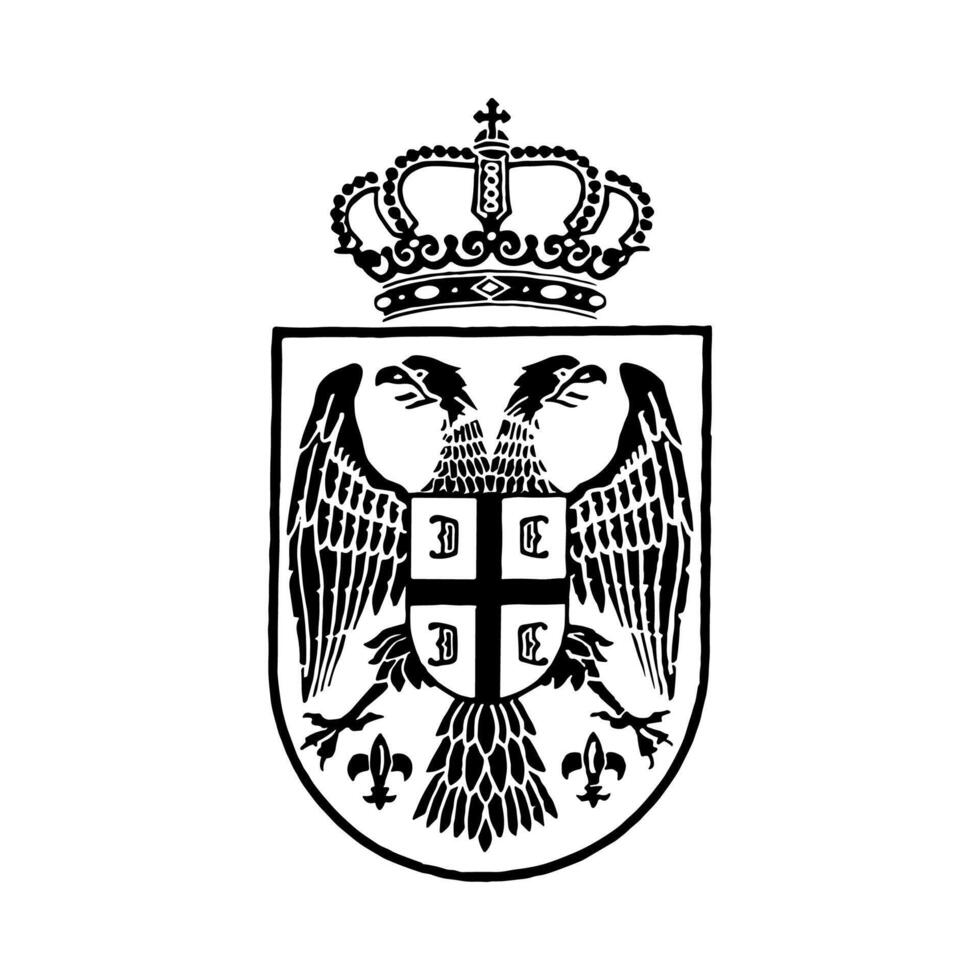National Emblem of Serbia Black and White Coat of Arms vector