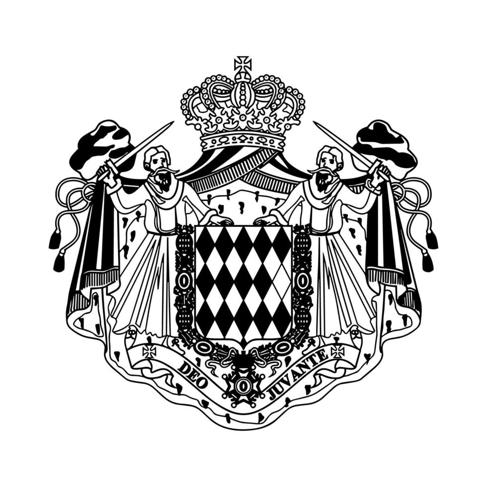 National Emblem of Monaco Black and White Coat of Arms vector