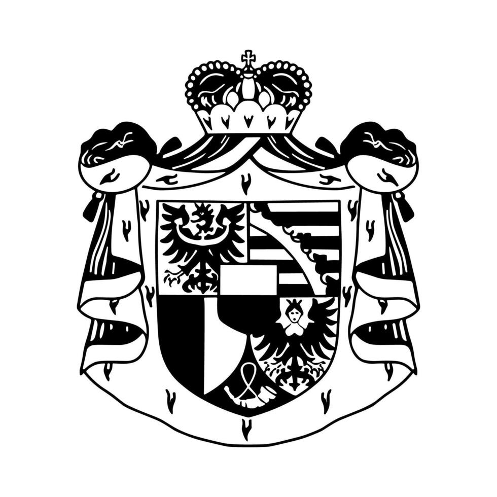National Emblem of Liechtenstein, Black and White Coat of Arms vector