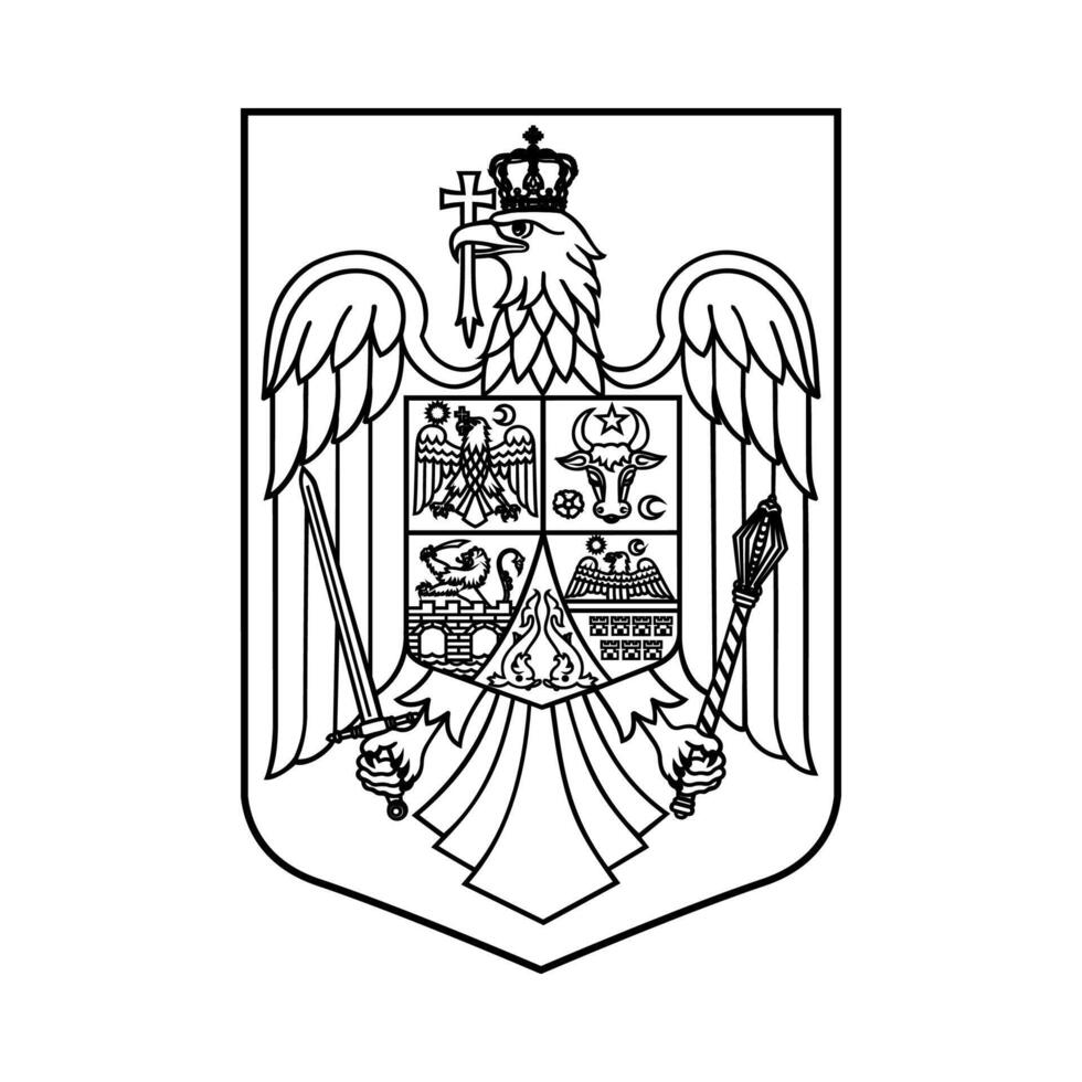 National Emblem of Romania Black and White Coat of Arms vector