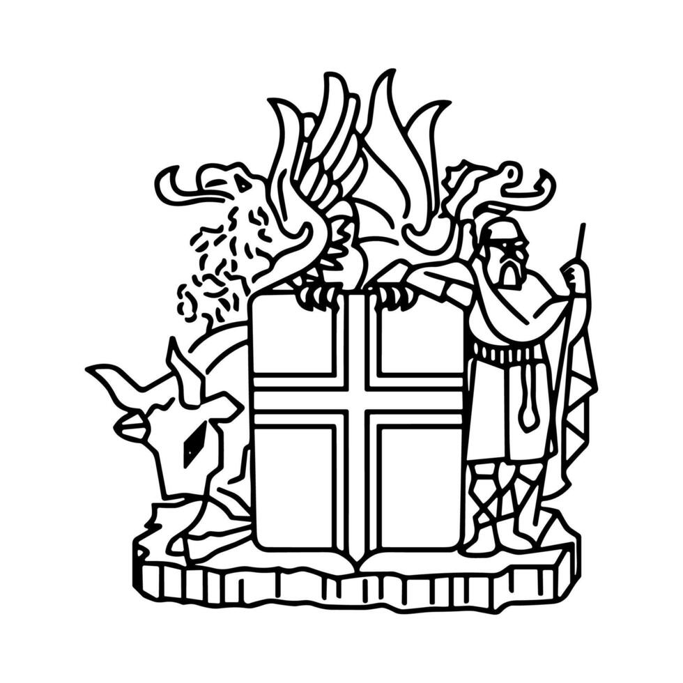 National Emblem of Iceland, Black and White Coat of Arms vector