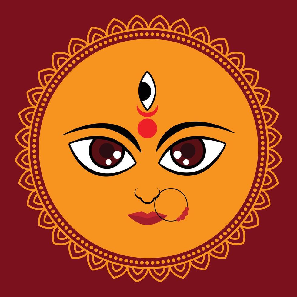 Indian festival Navratri design with Devi face on mandala background, Happy Durga puja festival design with beautiful devi face vector