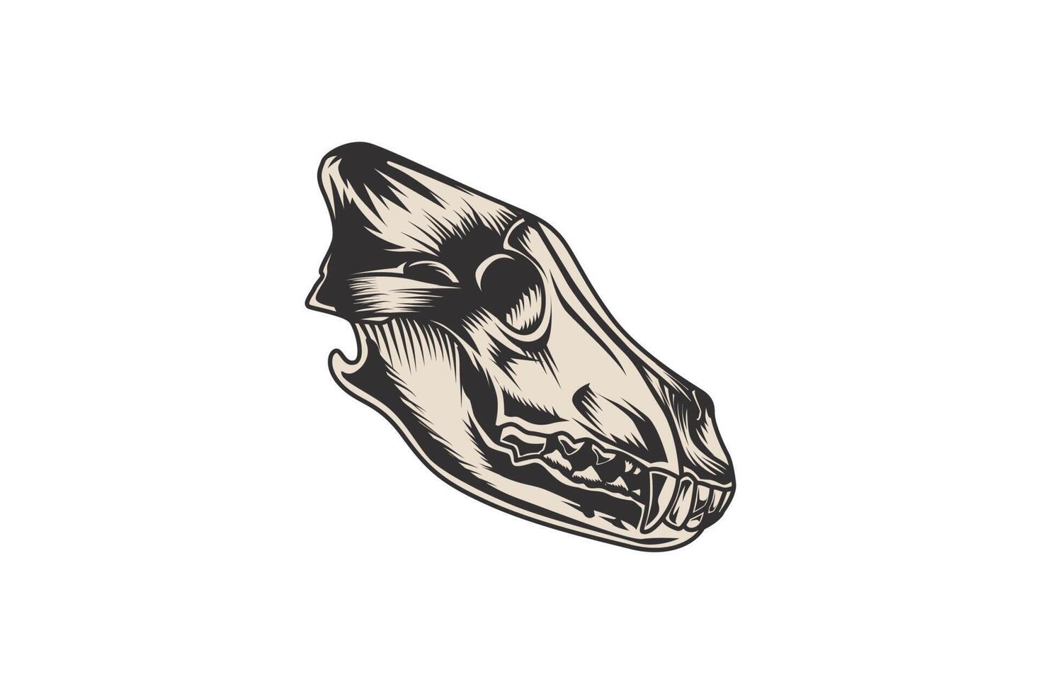 A black and white drawing of a dog skull vector