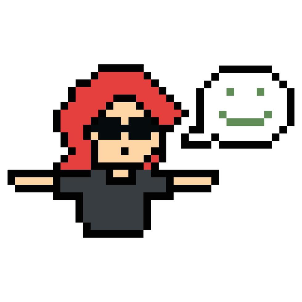 Cute art pixel woman or girl smile dance exercise mood happy. vector