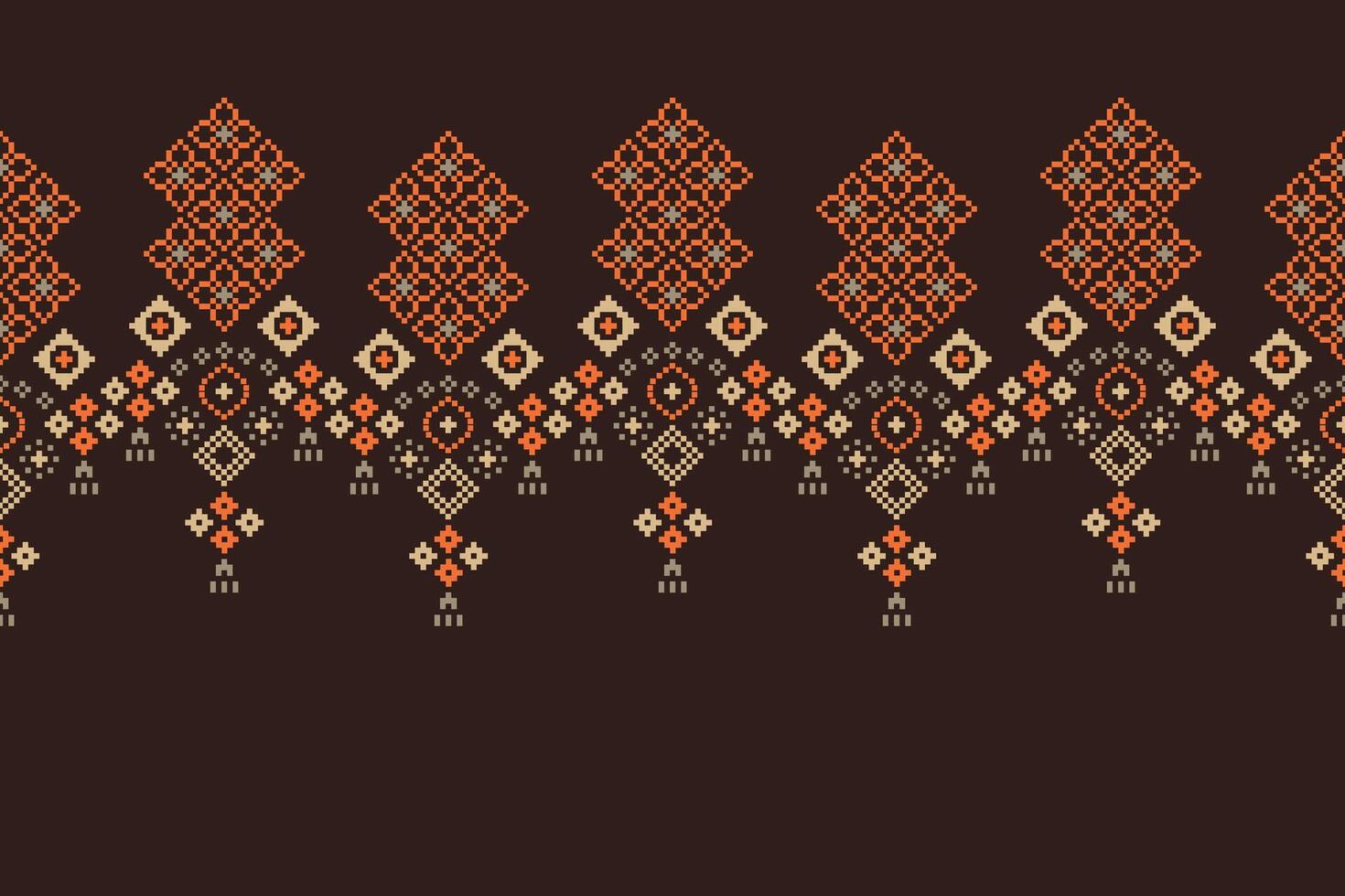 Ethnic pattern motif pixel design witn bown background color tone. vector
