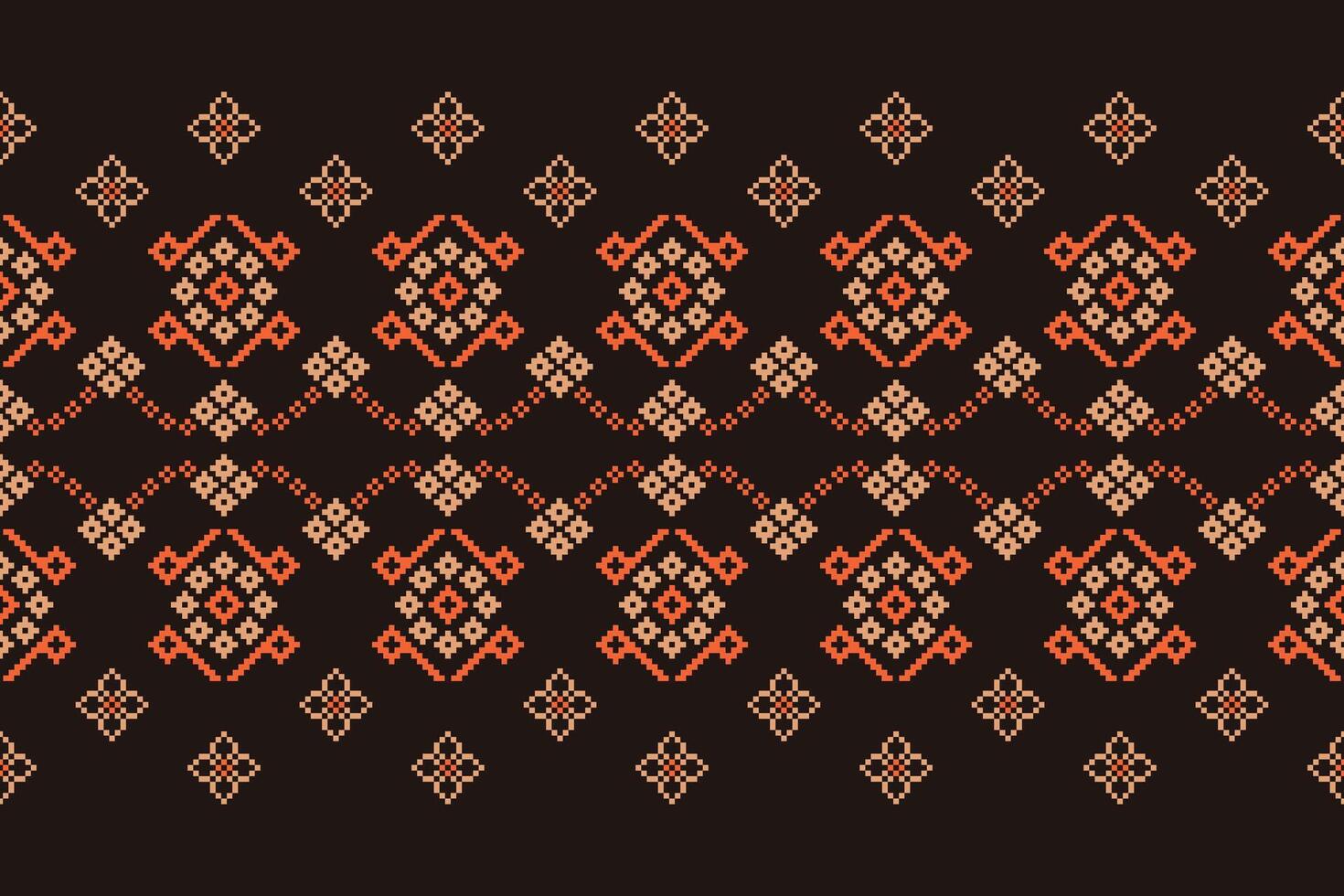 Traditional ethnic motifs geometric cross stitch embroidery pixel brown abstract. vector